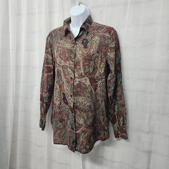 Denim & Supply Green Red Button Down Blouse Boho Western Floral S - Picture 5 of 11